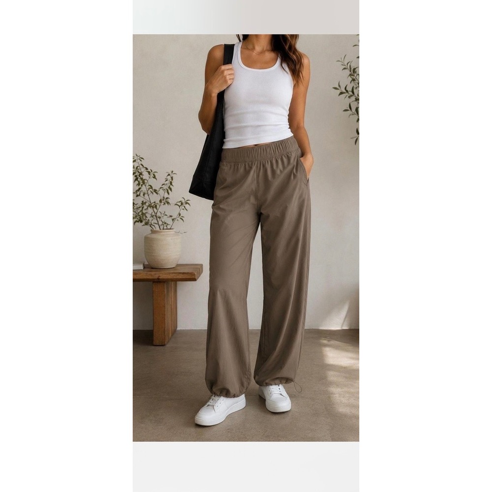Athleta Rise Pant Brown Water Repellent Wrinkle Resistant Adjustable Hem Large
